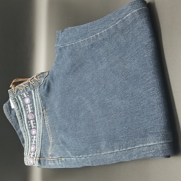 Calvin Klein Jeans Size 10 Embroidered Waist Leather LaceUp Front Wide Leg Jeans - Picture 10 of 13